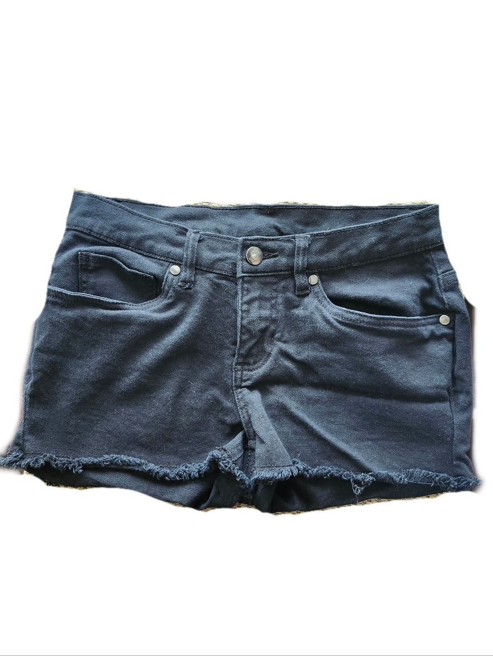 VENUS (Jeans & Polo) Mid Rise Black Cut Off Denim Jean Shorts, Raw Hems, 2